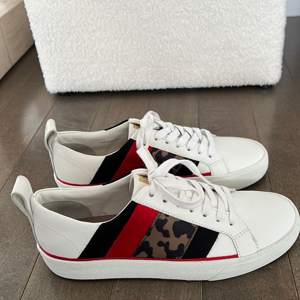 Diane Von Furstenberg DVF Leather Sneakers Stripe Leopard Print Size 6.5